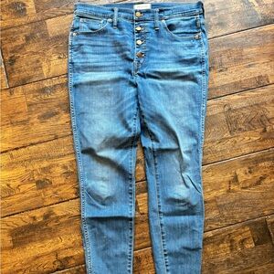 Madewell 10" High-Rise Skinny Crop Jeans Button-Front Raw Hem size 31